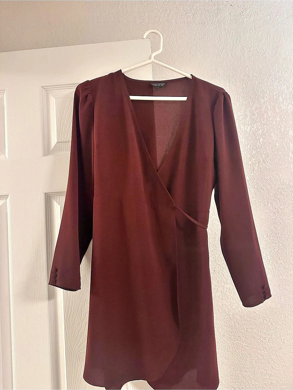 Topshop Crepe Wrap Mini Dress in maroon